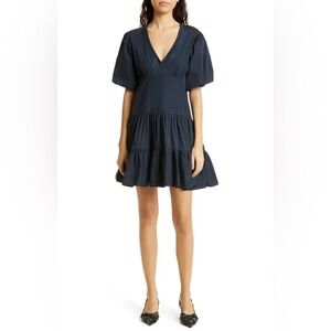 Cinq à Sept Navy Lona Stretch Cotton Tiered Dress